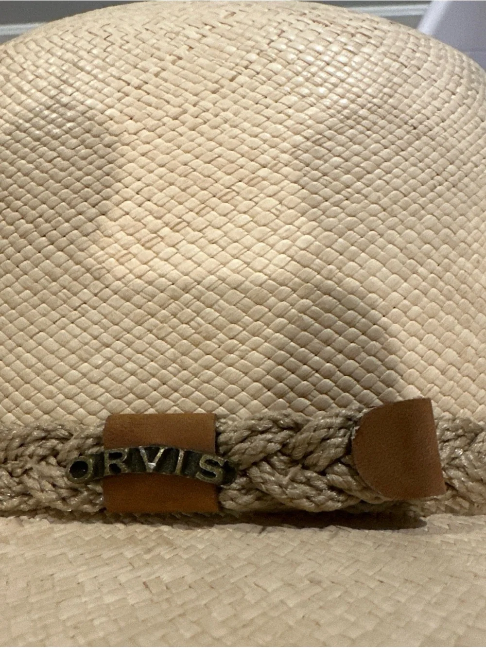 Orvis Beige Straw Sun Hat with Braided Tan Band
